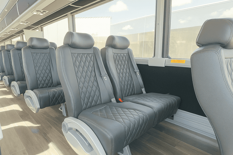 interior of Tustin Minibus Company charter bus