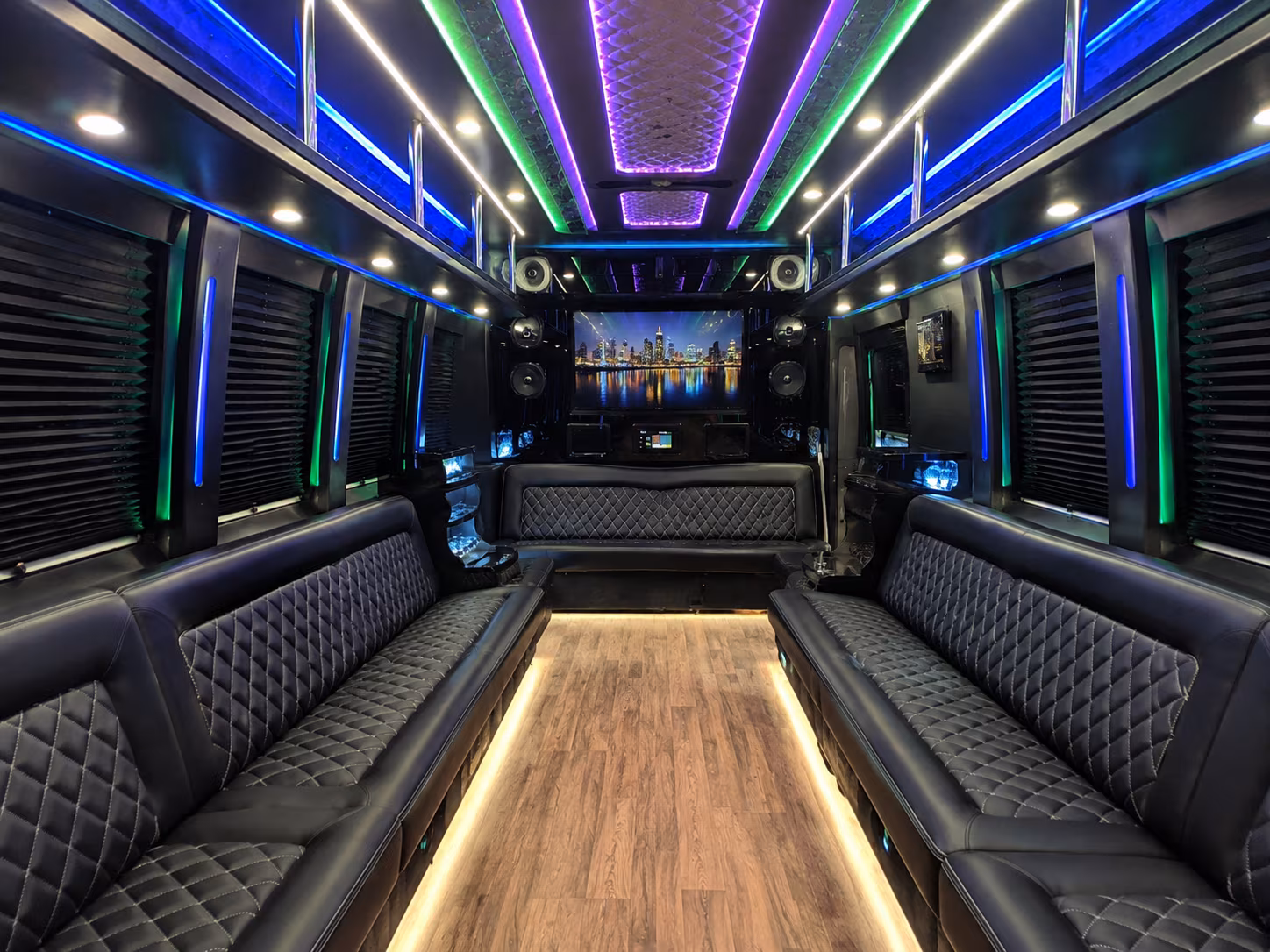 tustin 25 passenger party bus interior
