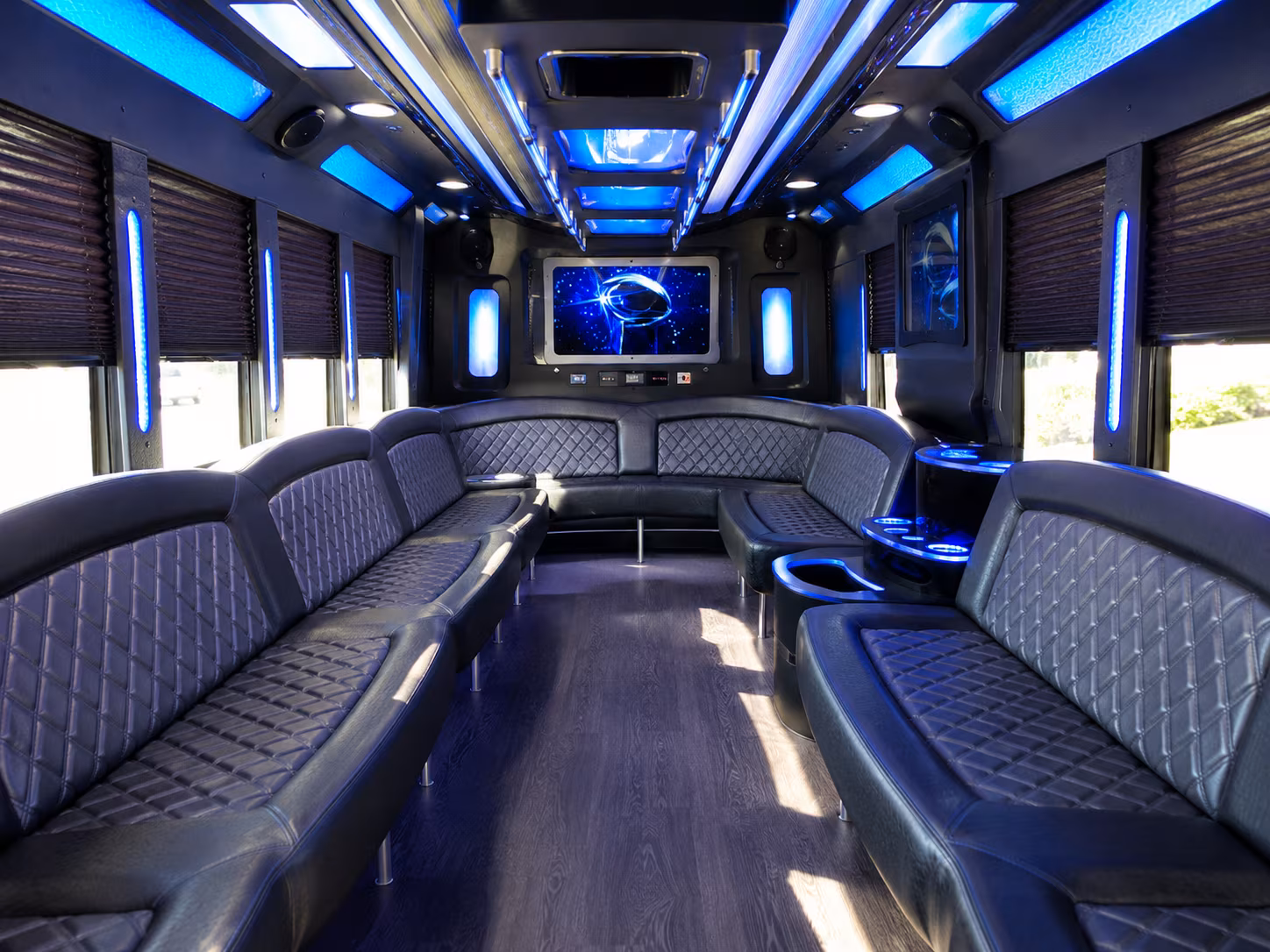 tustin 28 passenger party bus inside
